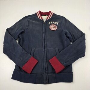 VTG Y2K Abercrombie & Fitch Jacket Mens XL Navy Varsity Bomber Zip Up Patch
